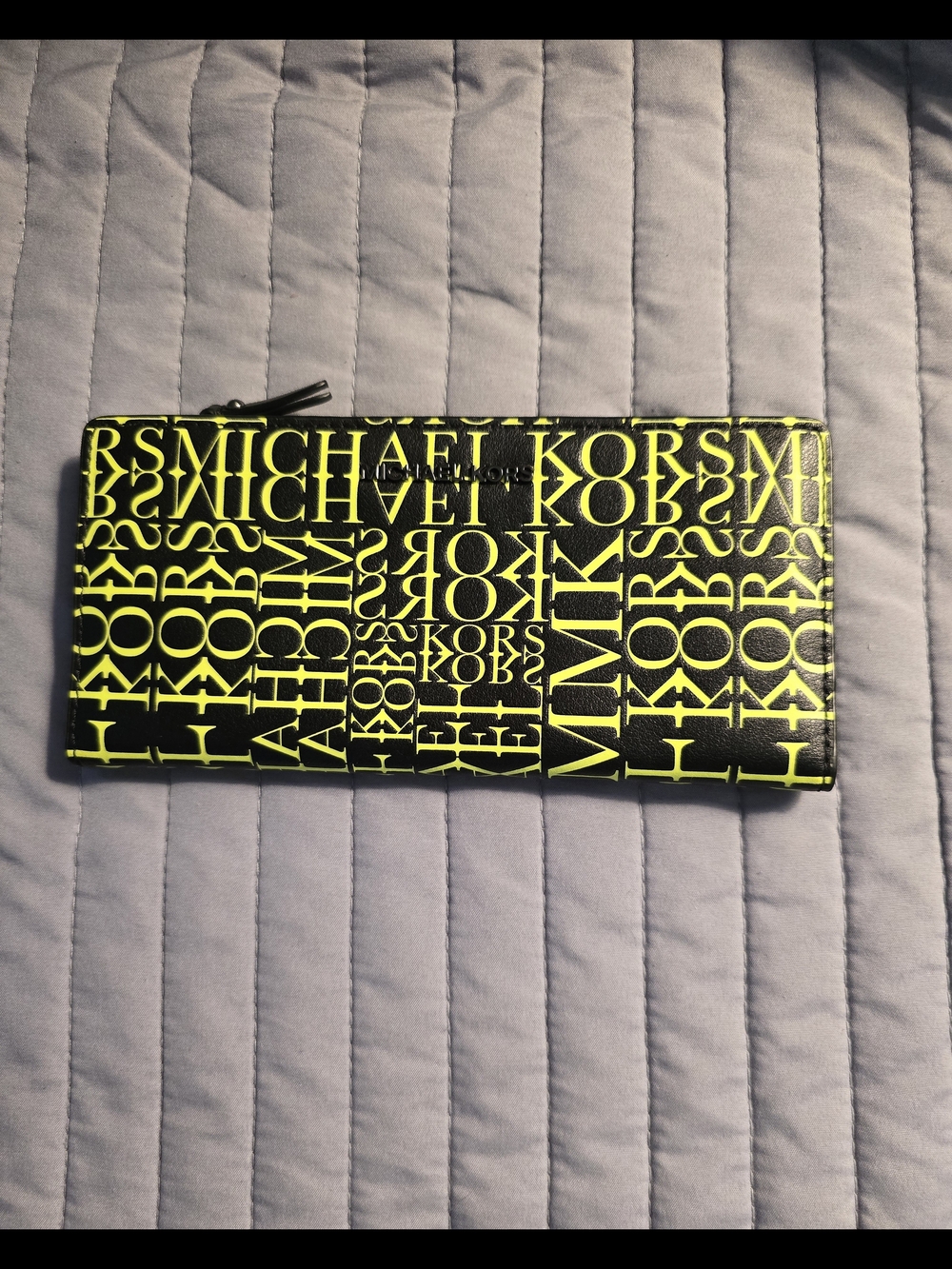Michael Kors Black Wallet with Neon Yellow Logo Pattern